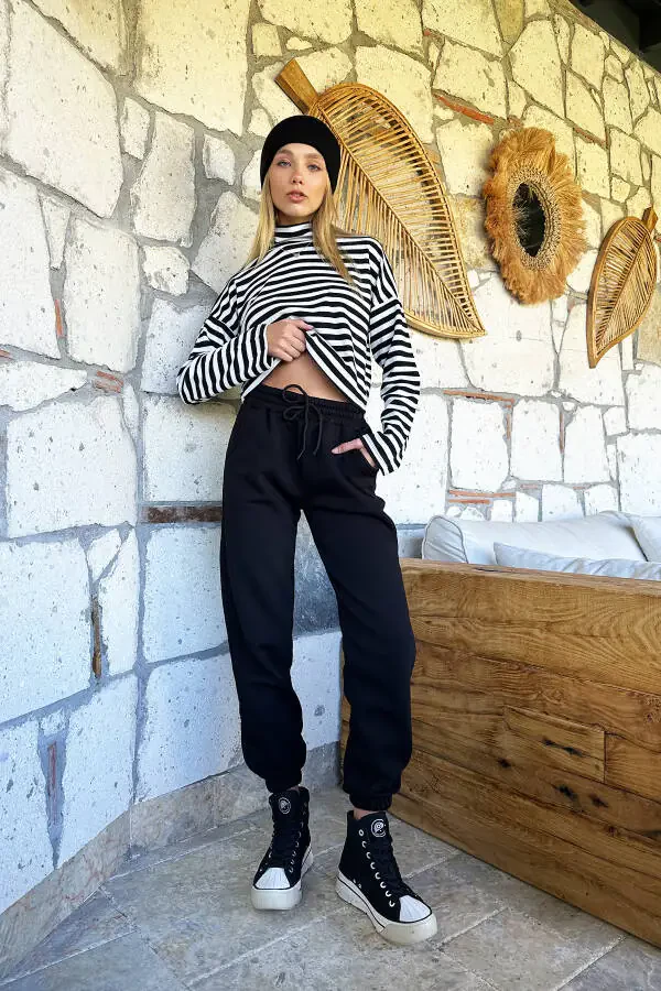 Women's Black 3-Thread Fleece Jogging Pants ALC-X10929 - 2