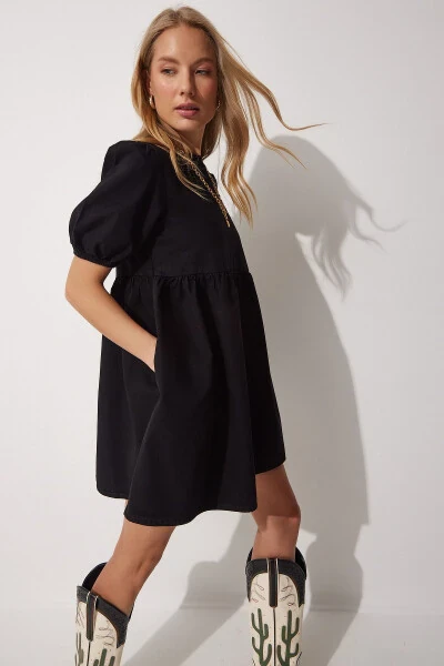 Women's Black A-Line Denim Dress RH00015 - 4