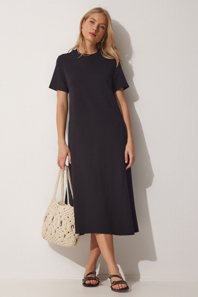 Women's Black A-Line Summer Cotton Dress UB00060 - HAPPINESS İSTANBUL