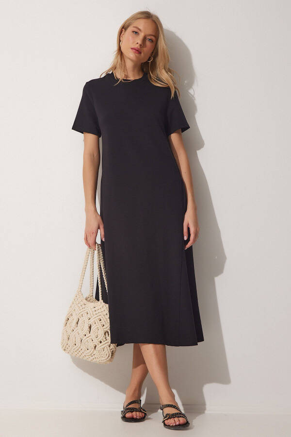 Women's Black A-Line Summer Cotton Dress UB00060 - 1