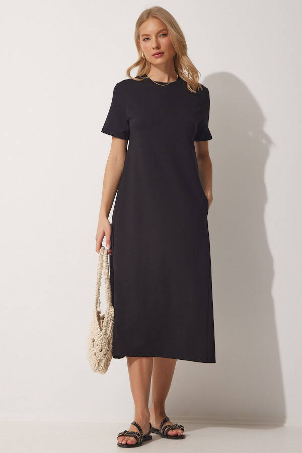 Women's Black A-Line Summer Cotton Dress UB00060 - 2