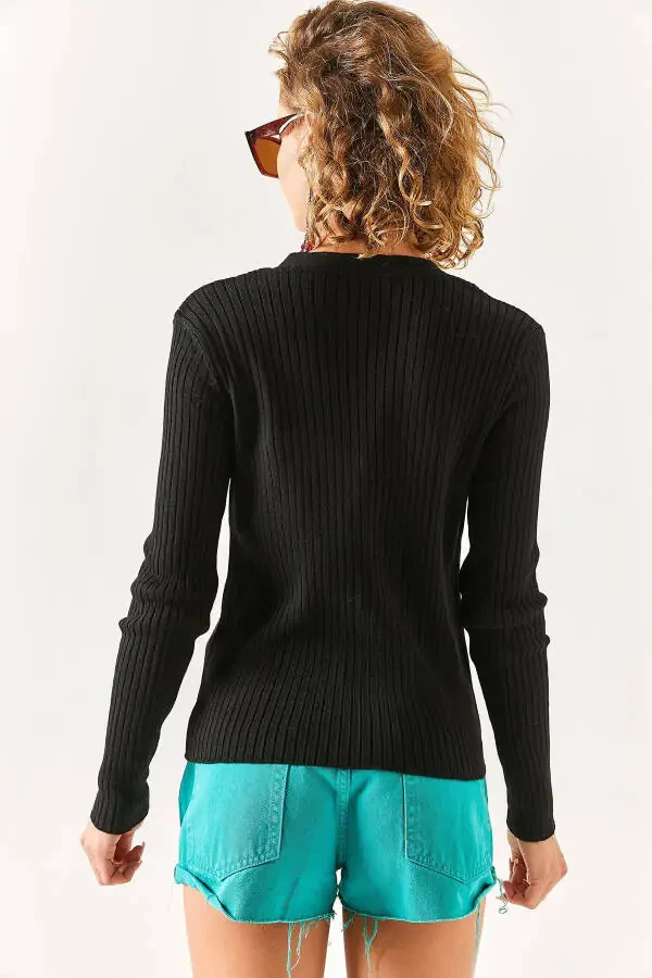 Womens Black Accessory Pocket Detail Buttoned Cardigan HRK-19000235 - 5