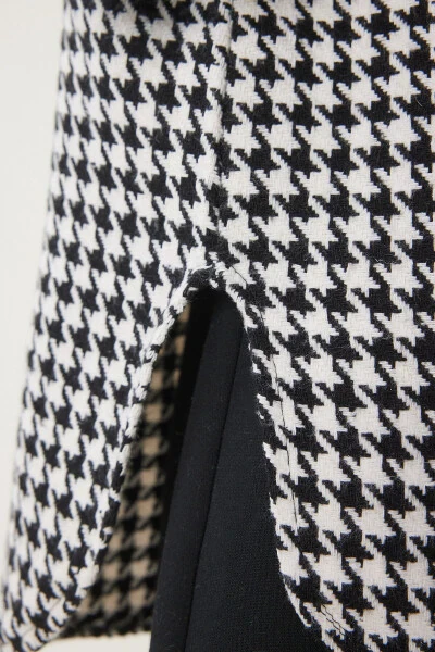 Women's Black and White Houndstooth Oversized Wool Blend Shirt Jacket BH00300 - 4