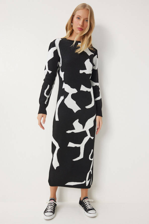 Women's Black and White Patterned Long Knit Dress JG00001 - 2