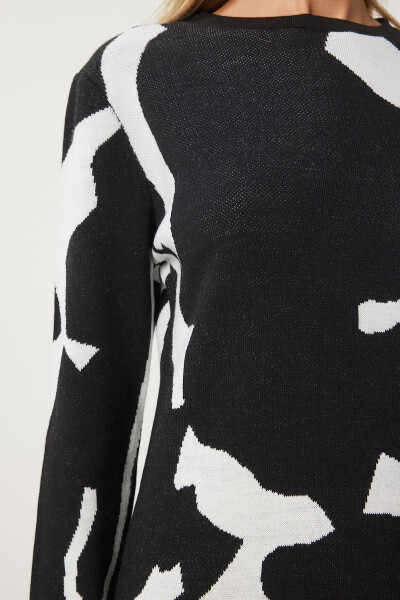 Women's Black and White Patterned Long Knit Dress JG00001 - 6