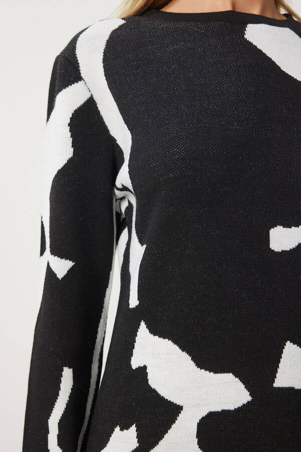 Women's Black and White Patterned Long Knit Dress JG00001 - 6