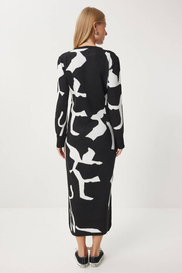 Women's Black and White Patterned Long Knit Dress JG00001 - 7