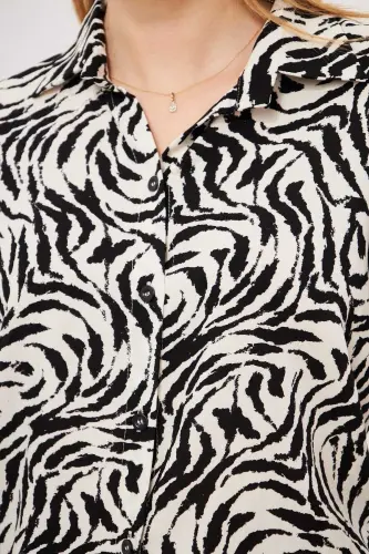 Women's Black and White Patterned Long Sleeve Shirt ARM-25K0 - 3