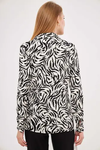 Women's Black and White Patterned Long Sleeve Shirt ARM-25K0 - 4