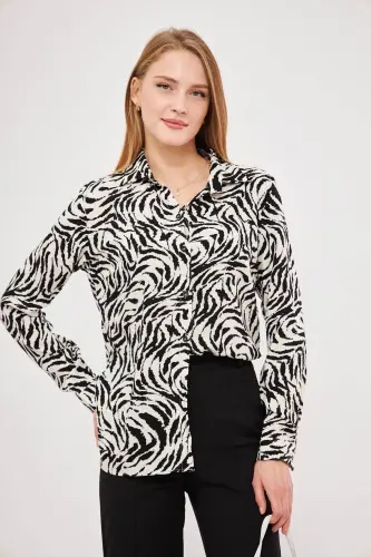 Women's Black and White Patterned Long Sleeve Shirt ARM-25K0 - 6
