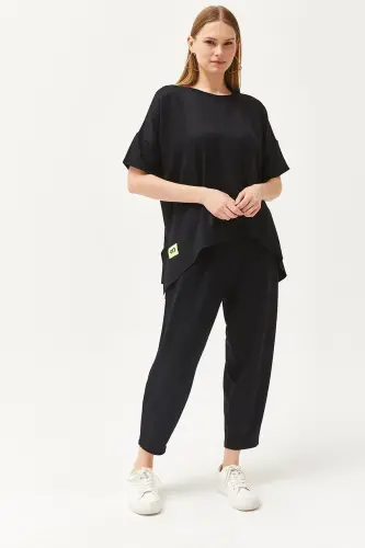 Women's Black Asymmetric Blouse Soft Textured Bottom Top - 5