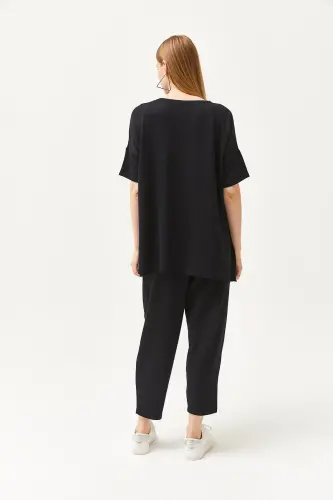 Women's Black Asymmetric Blouse Soft Textured Bottom Top - 6