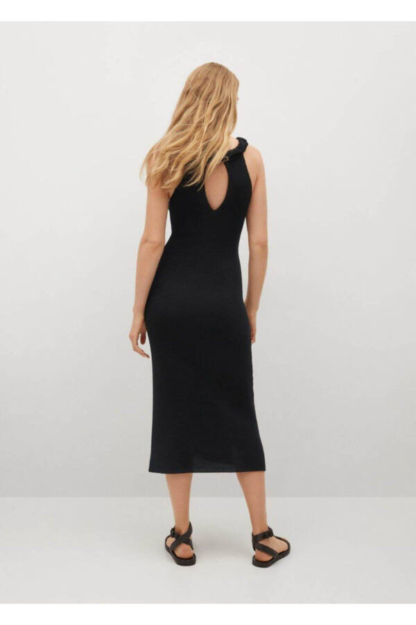 Women's Black Back Cut Out Dress - 4