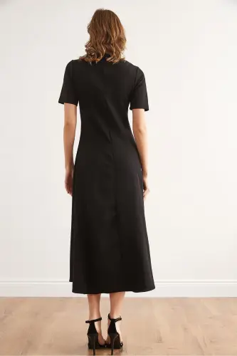 Women's Black Back Zipper Detail Knitted Midi Dress - 15