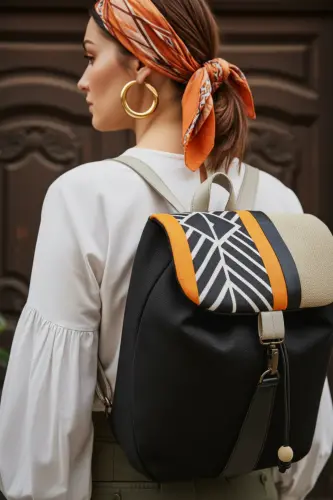 Women's Black Backpack-BlackAztec - 7