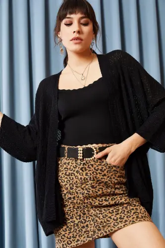 Women's Black Batwing Spring Cardigan HRK-19000057 - BLACK 