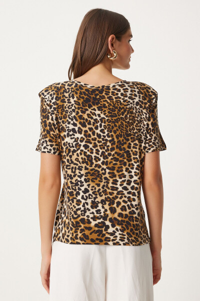 Women's Black Beige Leopard Print V-Neck Knit Viscose Blouse FN03285 - 5