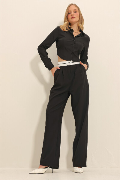 Women's Black Belt Pleated Double Pocket Palazzo Pants ALC-X11313 - 1