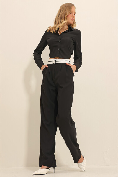 Women's Black Belt Pleated Double Pocket Palazzo Pants ALC-X11313 - 2