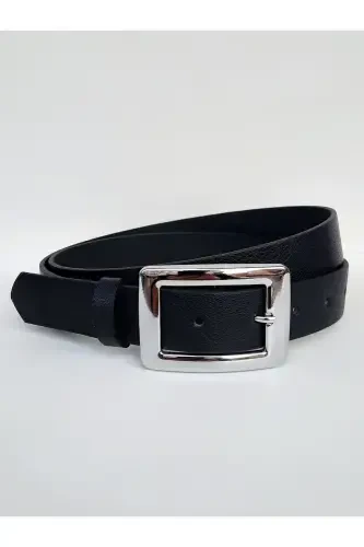 Women's Black Belt with Silver Buckle - 3