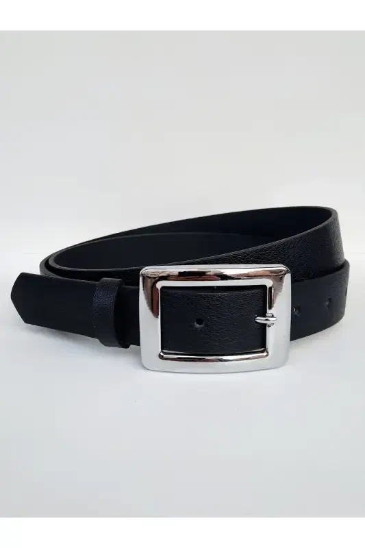 Women's Black Belt with Silver Buckle - 3