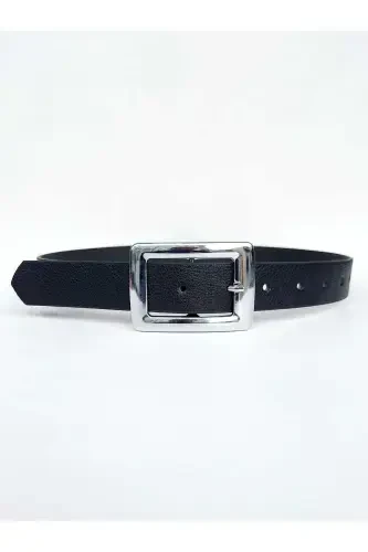 Women's Black Belt with Silver Buckle - 4