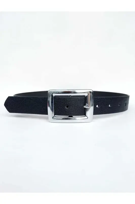 Women's Black Belt with Silver Buckle - 4