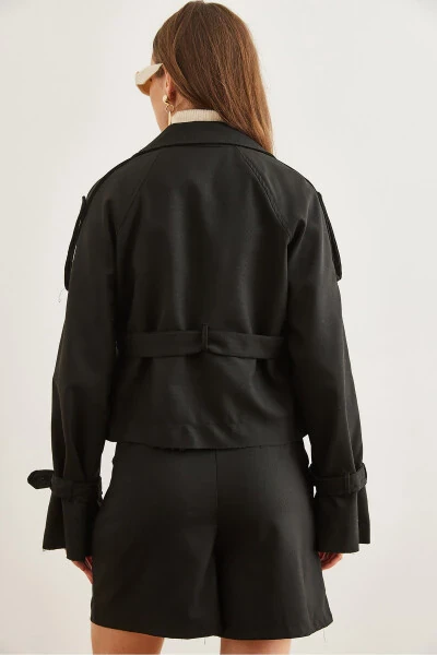 Women's Black Belted Detail Crop Jacket CKT-19000412 - 7