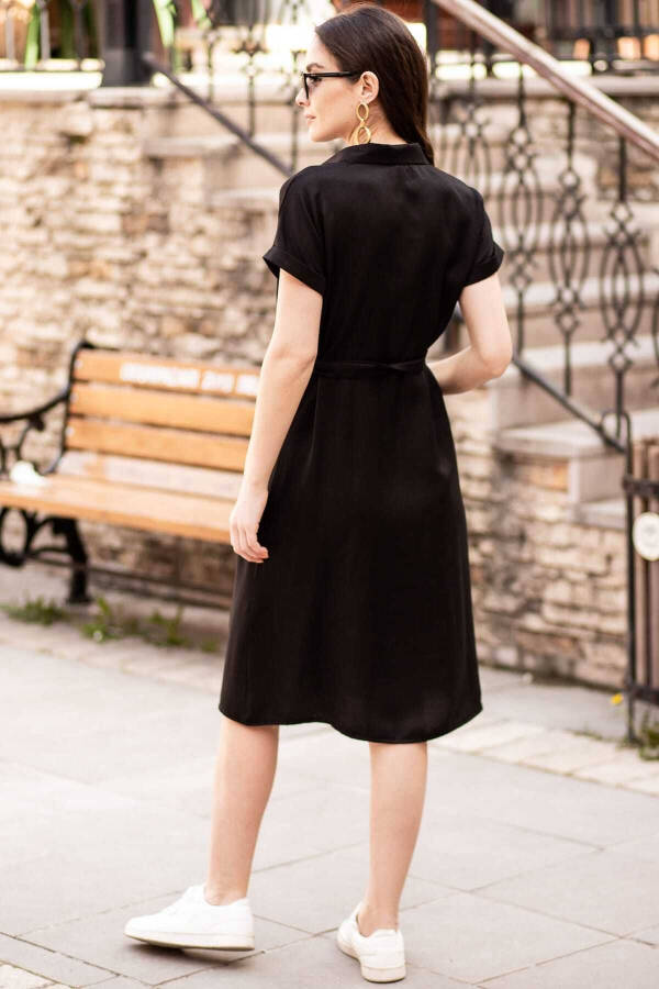 Women's Black Belted Short Sleeve Shirt Dress ARM-19Y001068 - 4