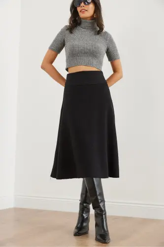 Women's Black Belted Thessaloniki Flare Skirt ETK-19000 - OLALOOK (1)