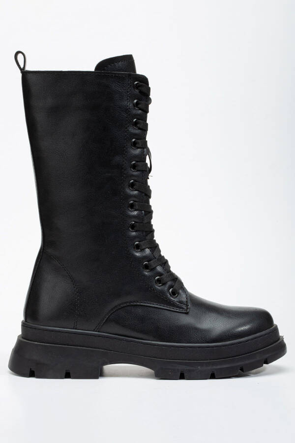 Women's black boots with chunky heel, lace-up and zipper - 3