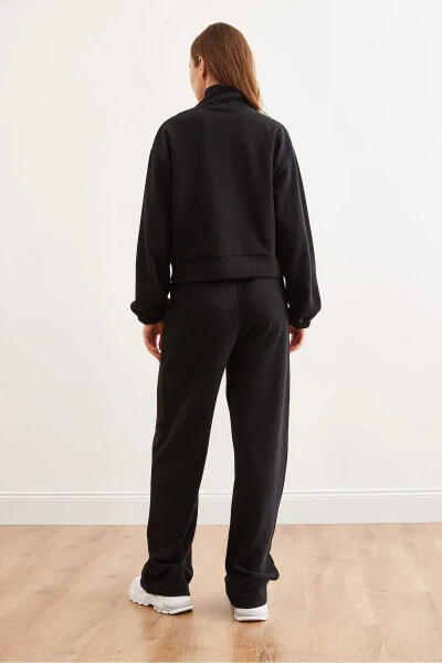 Women's Black Bottom-Up Polo Collar Sweatshirt Set TKM-19000324 - 7