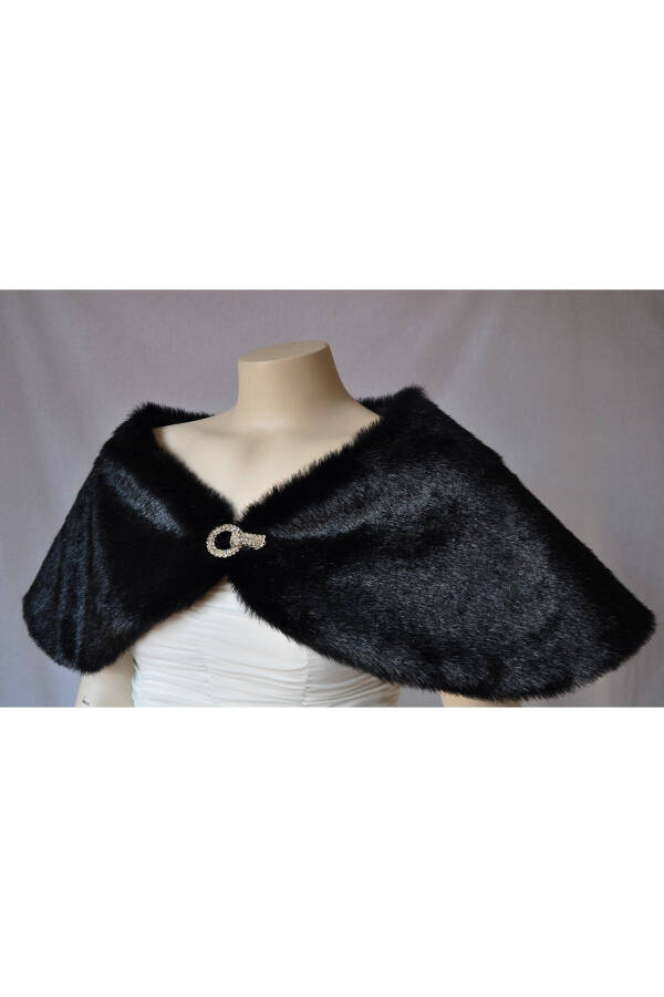 Women's Black Brooch Fur Bridal And Evening Wrap Bolero - 8