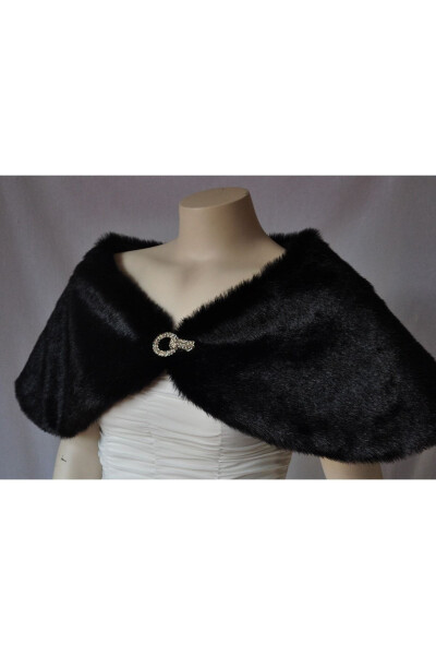 Women's Black Brooch Fur Bridal And Evening Wrap Bolero - 9