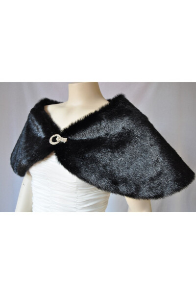 Women's Black Brooch Fur Bridal And Evening Wrap Bolero - 10