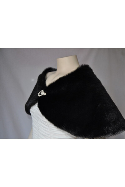 Women's Black Brooch Fur Bridal And Evening Wrap Bolero - 11