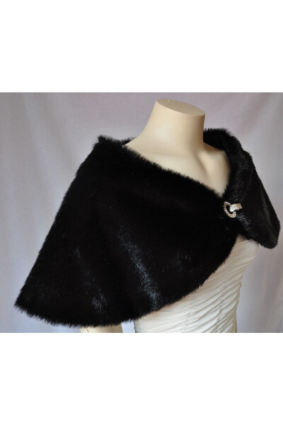 Women's Black Brooch Fur Bridal And Evening Wrap Bolero - 12