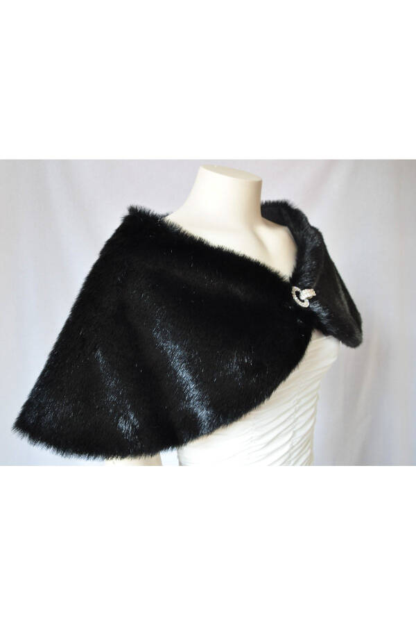 Women's Black Brooch Fur Bridal And Evening Wrap Bolero - 13