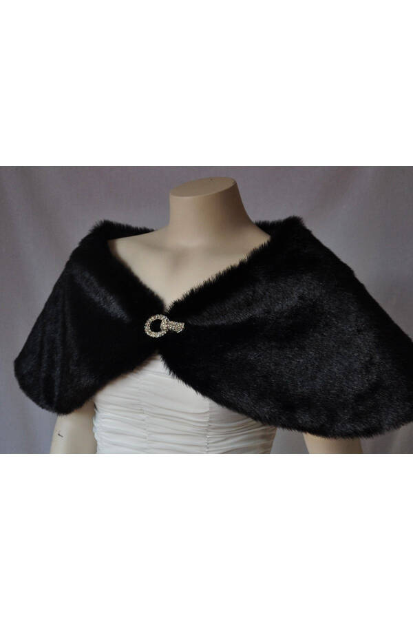 Women's Black Brooch Fur Bridal And Evening Wrap Bolero - 2