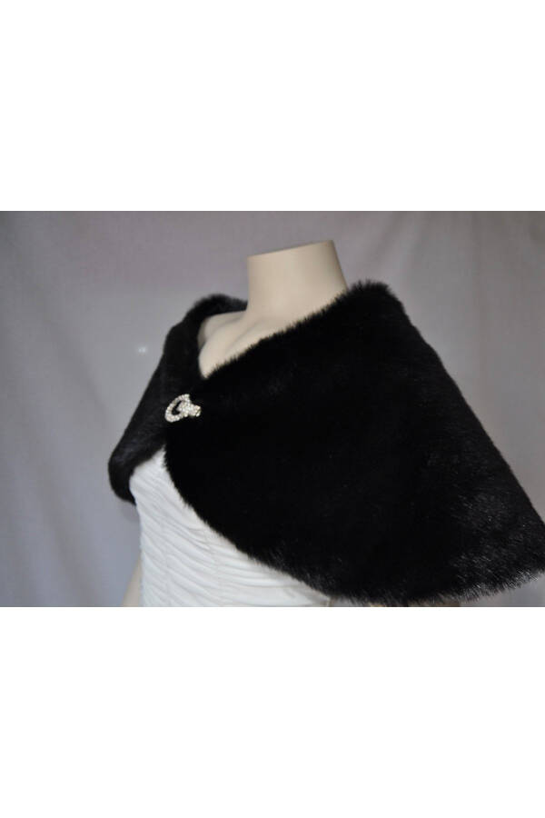 Women's Black Brooch Fur Bridal And Evening Wrap Bolero - 4