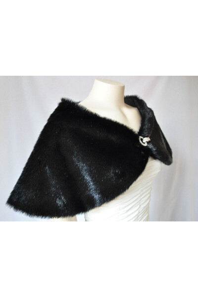 Women's Black Brooch Fur Bridal And Evening Wrap Bolero - 6