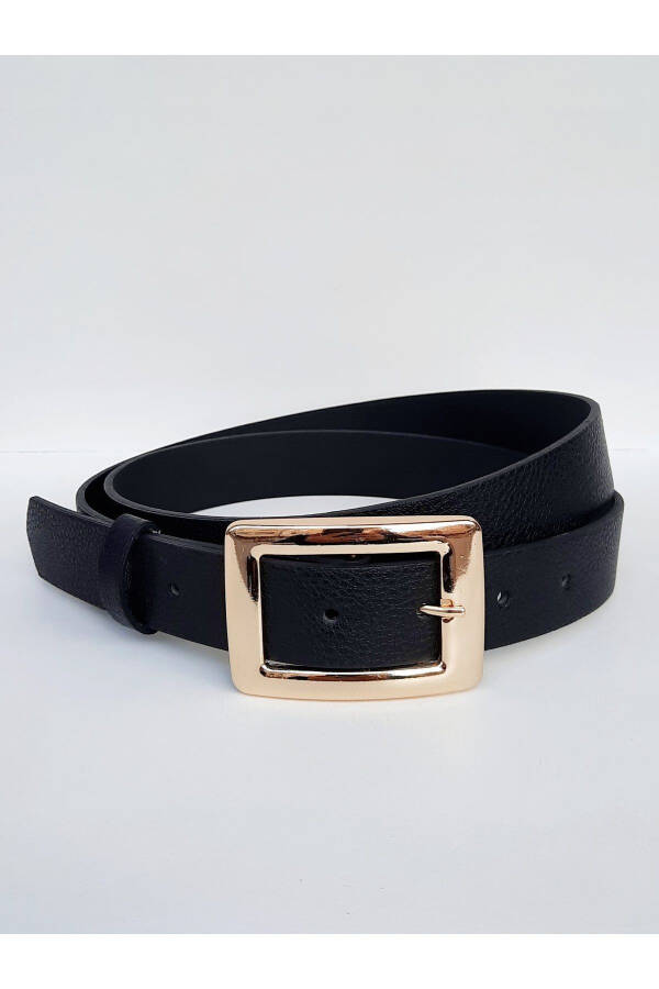 Women's Black-Brown Gold Buckle 2-Piece Belt Set - 6