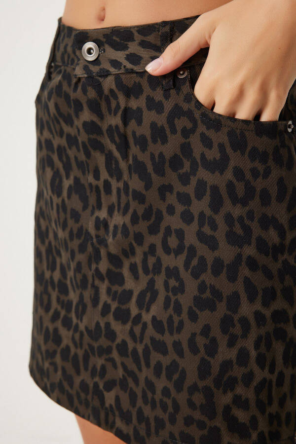 Women's Black Brown Leopard Print Mini Denim Skirt UL00041 - 5