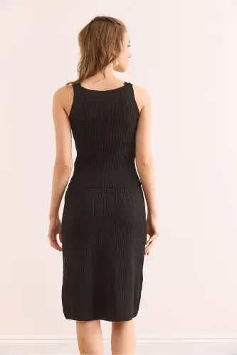 Women's Black Button Detailed Knitwear Set TKM- - 6