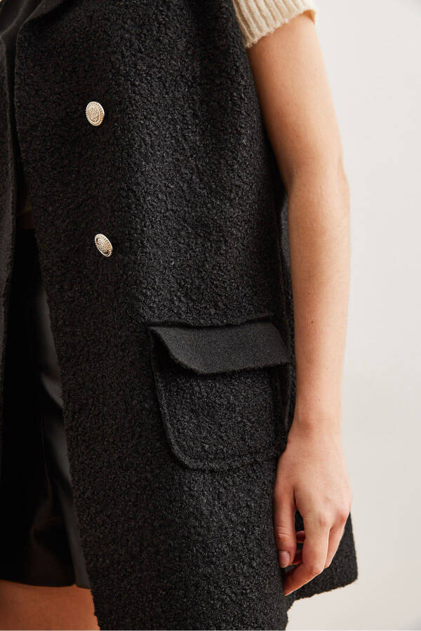 Womens Black Button Pocket Boucle Vest - 6