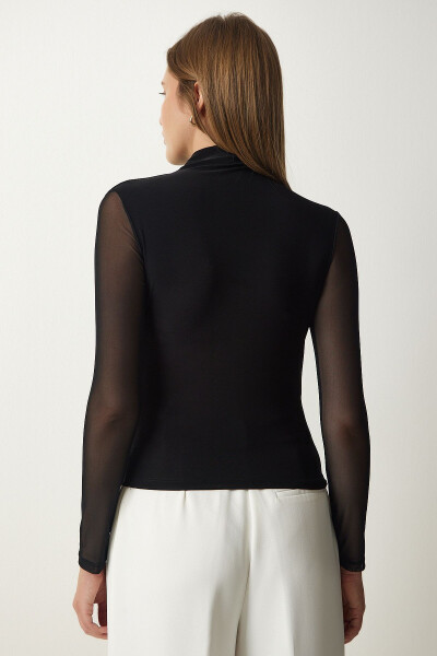 Women's Black Chiffon Sleeve Ruffle Knit Blouse FF00146 - 5