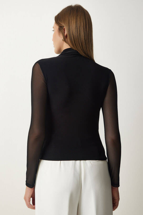 Women's Black Chiffon Sleeve Ruffle Knit Blouse FF00146 - 5