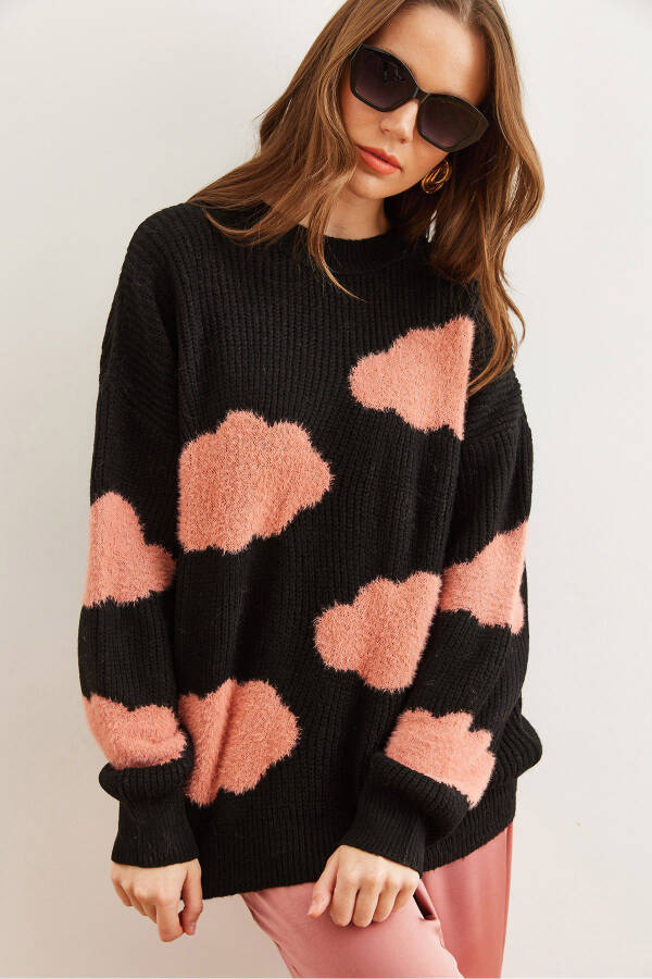 Women's Black Cloud Detailed Soft Textured Knitted Sweater KZK-19000857 - 1