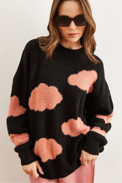 Women's Black Cloud Detailed Soft Textured Knitted Sweater KZK-19000857 - 3