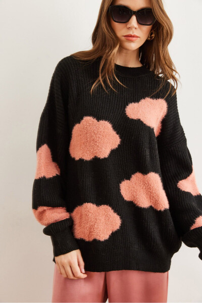 Women's Black Cloud Detailed Soft Textured Knitted Sweater KZK-19000857 - 4